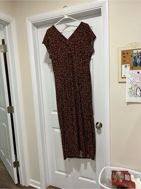 Coldwater Creek Brown Floral V-Neck Midi Dress/ large
